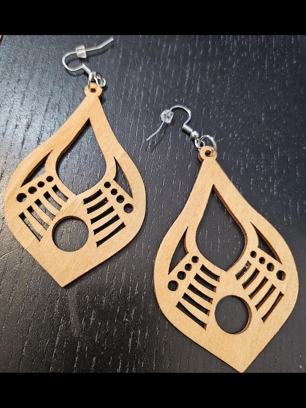 Laser-Cut Teardrop Wooden Earrings - Light Wood